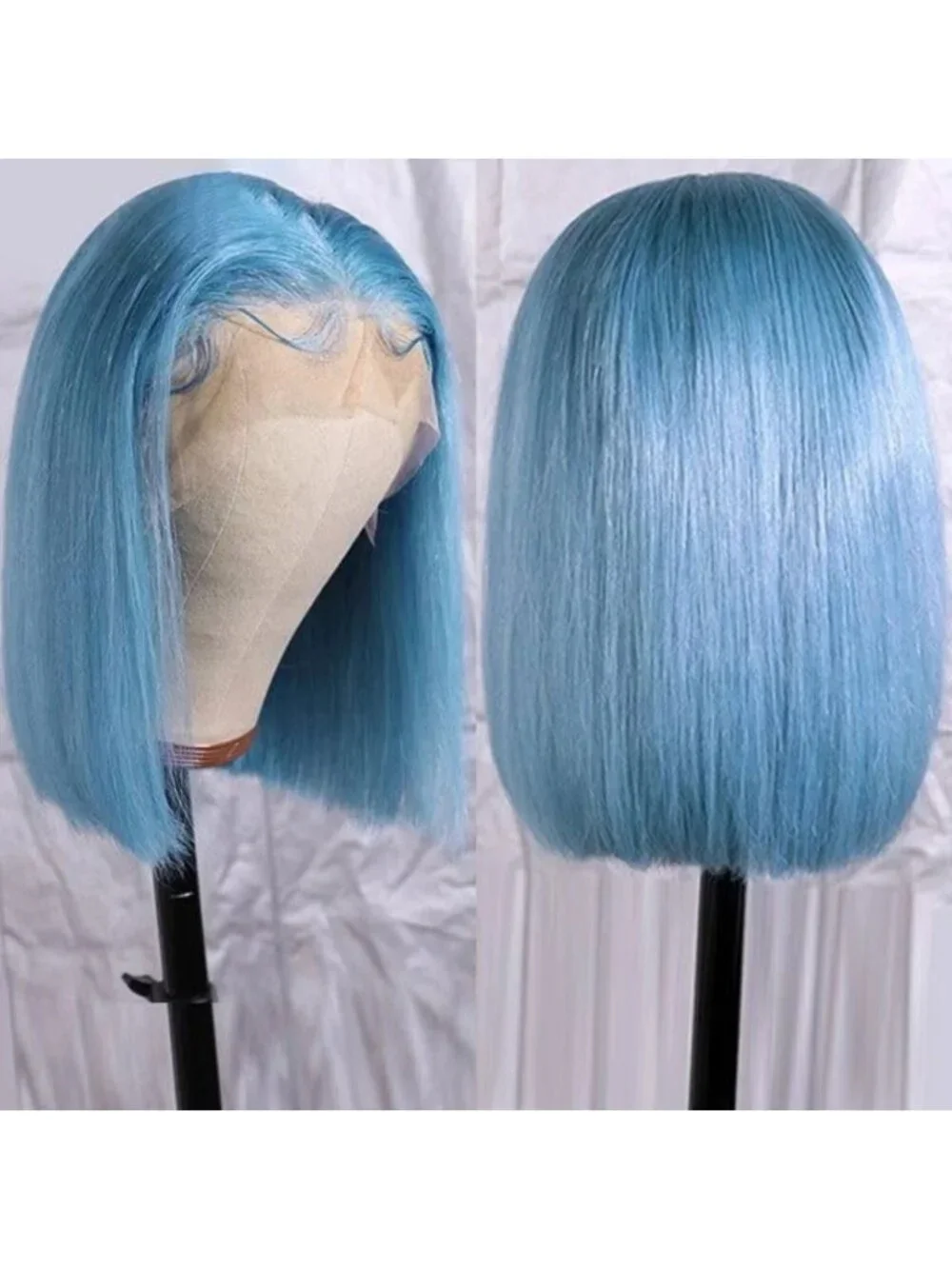 Light Blue Bob Wig 13x4 HD Lace Front, Glueless, 8-Inch Straight, Brazilian